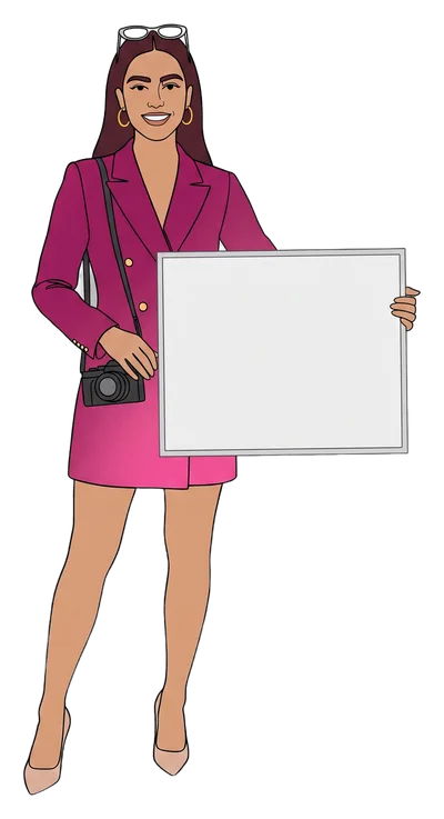 A woman holds a board: Parkade to the front door